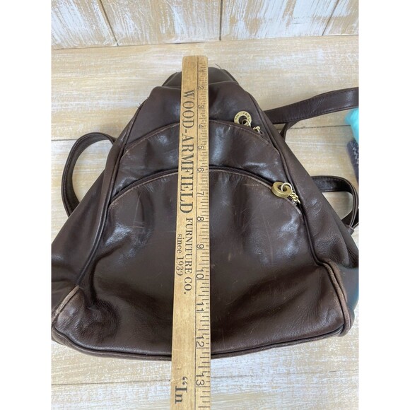 Perlina NY Women\'s Small Brown Adjustable Strap Multi-Pocket Leather Backpack main image 6